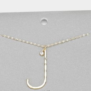 Gold J Monogram Big Pendant Long Chain Necklace